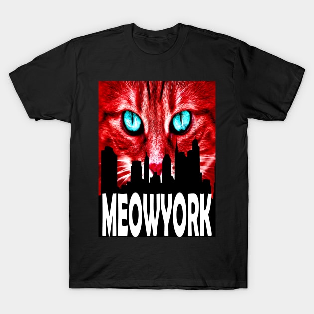 Cool Red Cat Meowyork Buildings T-Shirt by vnteees1